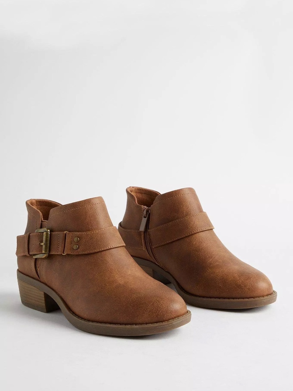 torrid Cognac Brown Ankle Booties with Buckle Strap